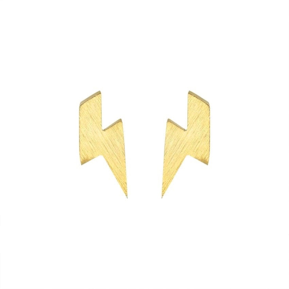 18k Gold Plated Lightening Bolt Stud Earrings - Picture 5 of 9
